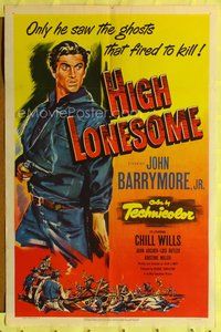 5d295 HIGH LONESOME 1sh '50 cool full-length art of John Barrymore Jr. with gun!