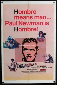 5d301 HOMBRE 1sh '66 Paul Newman, Martin Ritt, Fredric March, it means man!
