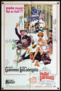 5d307 HOTEL PARADISO 1sh '66 wacky Frank Frazetta art of Alec Guinness & sexy Gina Lollobrigida!