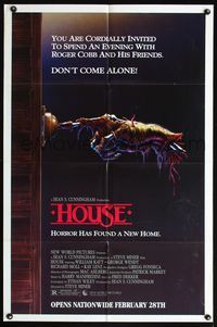 5d309 HOUSE advance 1sh '86 great artwork of severed hand ringing doorbell, don't come alone!