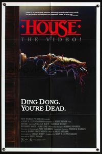 5d310 HOUSE video 1sh '86 great artwork of severed hand ringing doorbell, ding dong, you're dead!