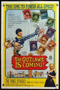 5d570 OUTLAWS IS COMING 1sh '65 The Three Stooges with Curly-Joe are wacky cowboys!