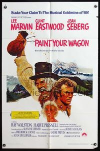 5d573 PAINT YOUR WAGON 1sh '69 art of Clint Eastwood, Lee Marvin & pretty Jean Seberg!