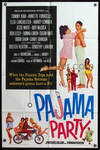 5d574 PAJAMA PARTY 1sh '64 Annette Funicello in sexy lingerie, Tommy Kirk, Buster Keaton shown!