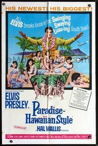 5d578 PARADISE - HAWAIIAN STYLE 1sh '66 Elvis Presley on the beach with sexy tropical babes!