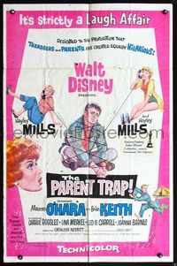5d579 PARENT TRAP 1sh '61 Disney, Hayley Mills as twins, Maureen O'Hara, Brian Keith!