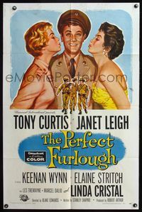 5d590 PERFECT FURLOUGH 1sh '58 great artwork of Tony Curtis in uniform with Janet Leigh!