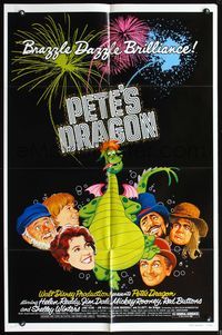 5d594 PETE'S DRAGON 1sh '77 Walt Disney, Helen Reddy, Mickey Rooney, cool art of cast w/Pete!