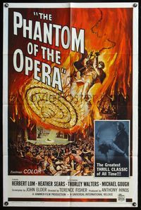 5d597 PHANTOM OF THE OPERA 1sh '62 Hammer horror, Herbert Lom, cool art by Reynold Brown!