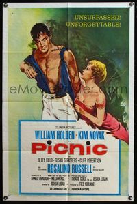 5d599 PICNIC 1sh R61 great art of barechested William Holden & very sexy Kim Novak!