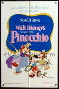 5d602 PINOCCHIO 1sh R78 Walt Disney classic fantasy cartoon, makes no difference who you are!