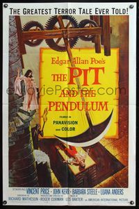 5d607 PIT & THE PENDULUM 1sh '61 Edgar Allan Poe's greatest terror tale, great horror art!