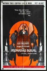 5d614 PREMATURE BURIAL 1sh '62 Edgar Allan Poe, cool Reynold Brown art of Ray Milland buried alive!