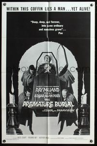 5d615 PREMATURE BURIAL 1sh R67 Edgar Allan Poe, cool Reynold Brown art of Ray Milland buried alive!