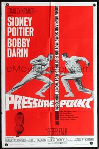 5d616 PRESSURE POINT 1sh '62 Sidney Poitier squares off against Bobby Darin, cool art!