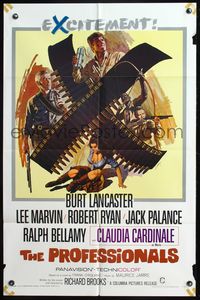 5d623 PROFESSIONALS 1sh '66 Terpning art of Burt Lancaster, Lee Marvin & sexy Claudia Cardinale!
