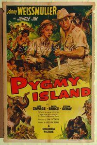 5d627 PYGMY ISLAND style A 1sh '50 art of Johnny Weissmuller as Jungle Jim, Ann Savage!