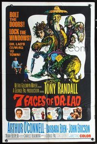 5e011 7 FACES OF DR. LAO 1sh '64 great art of Tony Randall's personalities by Joseph Smith!