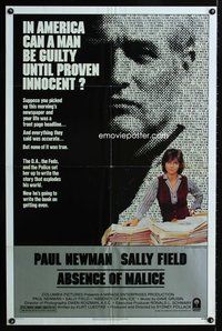 5e012 ABSENCE OF MALICE 1sh '81 Paul Newman, Sally Field, Sydney Pollack, cool design!