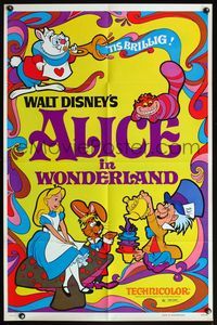 5e018 ALICE IN WONDERLAND 1sh R74 Walt Disney, wild psychedelic artwork of characters!