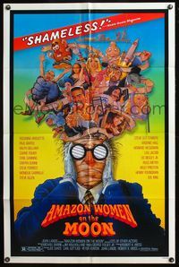 5e028 AMAZON WOMEN ON THE MOON 1sh '87 Joe Dante, cool wacky artwork of cast by William Stout!