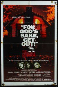 5e031 AMITYVILLE HORROR 1sh '79 AIP, great image of haunted house, for God's sake get out!