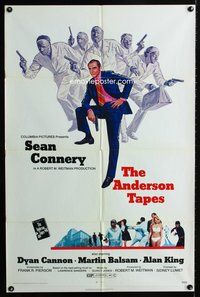 5e034 ANDERSON TAPES 1sh '71 art of Sean Connery & gang of masked robbers, Sidney Lumet directed!