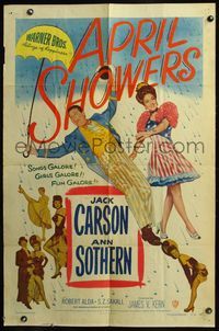 5e044 APRIL SHOWERS 1sh '48 colorful art of Jack Carson & Ann Sothern in musical!