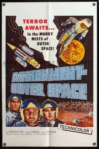 5e048 ASSIGNMENT-OUTER SPACE 1sh '62 Antonio Margheriti directed, Italian sci-fi Space Men!