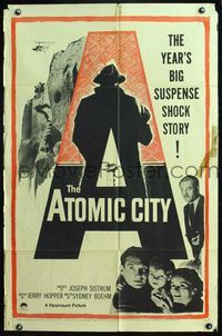 5e051 ATOMIC CITY 1sh '52 Cold War nuclear scientist Gene Barry in the big suspense shock story!