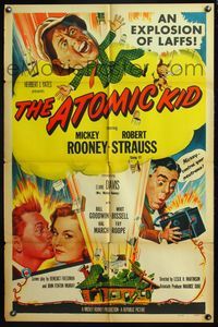 5e052 ATOMIC KID 1sh '55 art of nuclear Mickey Rooney, an explosion of laffs!