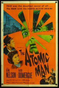 5e053 ATOMIC MAN style A 1sh '56 image of the man they called the Human Bomb, plus Faith Domergue!