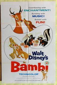 5e062 BAMBI 1sh R75 Walt Disney cartoon deer classic, great art of forest animals!