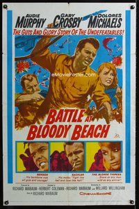 5e069 BATTLE AT BLOODY BEACH 1sh '61 Audie Murphy blazing and blasting the Pacific wide open!