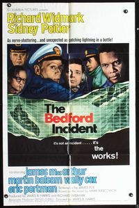 5e072 BEDFORD INCIDENT 1sh '65 Richard Widmark, Sidney Poitier, cool battleship & submarine art!