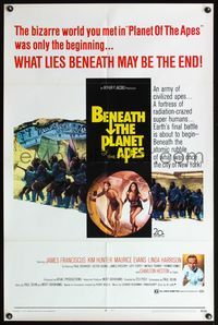 5e075 BENEATH THE PLANET OF THE APES 1sh '70 sci-fi sequel, what lies beneath may be the end!