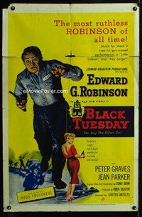 5e089 BLACK TUESDAY 1sh '55 Peter Graves, sexy Jean Parker & ruthless Edward G Robinson!
