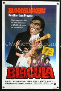 5e090 BLACULA 1sh '72 black vampire William Marshall is deadlier than Dracula, great image!