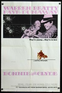5e098 BONNIE & CLYDE 1sh '67 most notorious male/female crime duo Warren Beatty & Faye Dunaway!