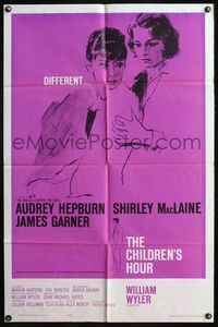 5e136 CHILDREN'S HOUR 1sh '62 close up artwork of Audrey Hepburn & Shirley MacLaine!