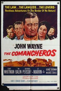 5e145 COMANCHEROS 1sh '61 close-up of cowboy John Wayne, directed by Michael Curtiz!