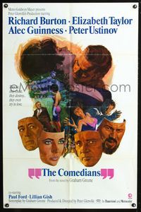 5e150 COMEDIANS style B 1sh '67 Richard Burton, Elizabeth Taylor, Alec Guinness & Peter Ustinov!