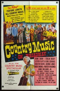 5e162 COUNTRY MUSIC ON BROADWAY 1sh '64 first feature length all country picture, Hank Williams!