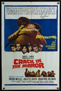5e164 CRACK IN THE MIRROR 1sh '60 Orson Welles, Bradford Dillman, Juliette Greco, all in dual roles!