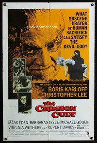 5e168 CRIMSON CULT 1sh '70 Boris Karloff, Christopher Lee, what can satisfy the devil-god?