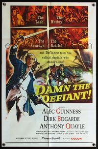 5e173 DAMN THE DEFIANT 1sh '62 art of Alec Guinness & Dirk Bogarde facing a bloody mutiny!