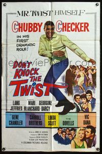 5e203 DON'T KNOCK THE TWIST 1sh '62 full-length image of dancing Chubby Checker, rock & roll!