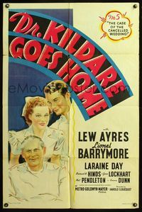 5e207 DR. KILDARE GOES HOME 1sh '40 artwork of medical Lew Ayres, Lionel Barrymore, Laraine Day!