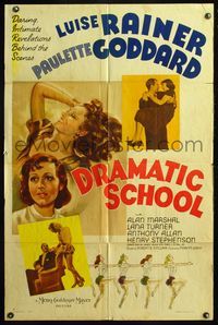 5e215 DRAMATIC SCHOOL style D 1sh '38 artwork of Luise Rainer, Paulette Goddard, dancing girls!