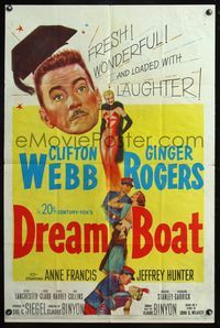 5e217 DREAM BOAT 1sh '52 sexy Ginger Rogers was professor Clifton Webb's co-star in silent movies!